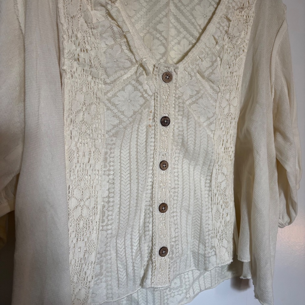 Free People Mae Embroidered Lace Button Down Top Ivory Medium - Picture 4 of 11